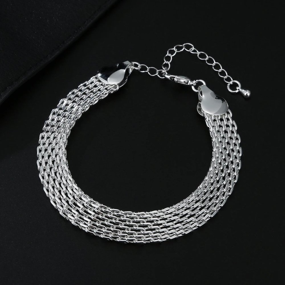 Beautiful 2 Pc. Necklace and Bracelet Set Mesh / Net - 925 Sterling Silver - Picture 8 of 13